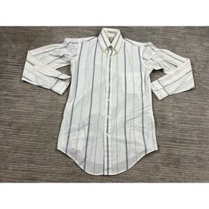 Hennessy Shirt Mens 14.5 White Striped Button Up Short Sleeve Cotton Blend